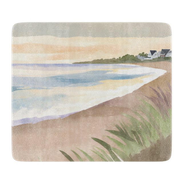 Planche À Découper Vagues de Plage | Océan Côtiers Aquarelle (Devant)