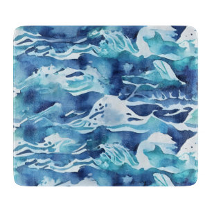 Planche À Découper Vagues océaniques   Aquarelle sarcelle bleu aqua