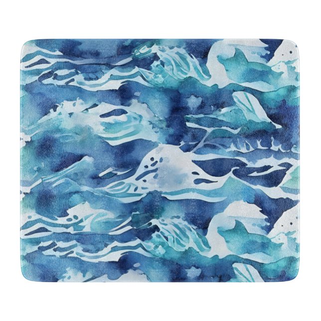 Planche À Découper Vagues océaniques | Aquarelle sarcelle bleu aqua (Devant)