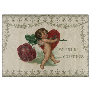 Planche À Découper Valentin victorien vintage chérubin, rose et cœur