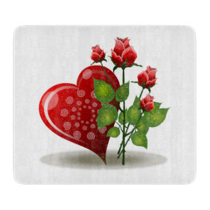 PLANCHE À DÉCOUPER VALENTINE ROUGE CŒUR ET ROSES ROUGES