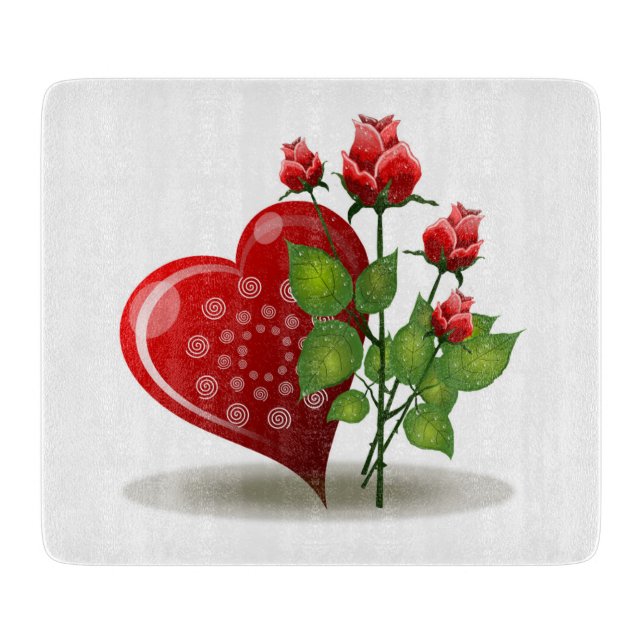 PLANCHE À DÉCOUPER VALENTINE ROUGE  CŒUR ET ROSES ROUGES (Devant)