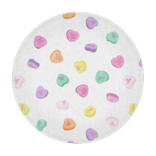 Planche À Découper Valentines Day Candy Hearts Motif Round Coussin