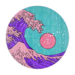 Planche À Découper Vaporwave Great Wave : Art Océanique Stylisé