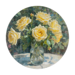 Planche À Découper Vase de roses jaunes Impressionnisme 