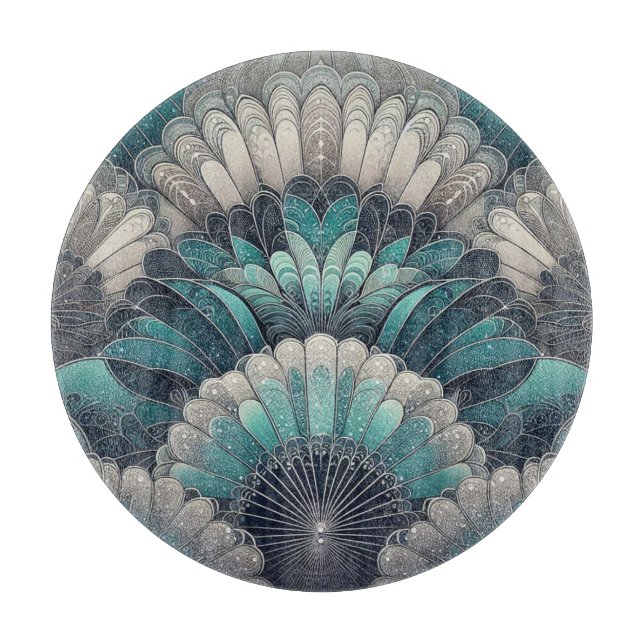 Planche À Découper Ventilateurs vintages Art Nouveau Bleu Argent (Devant)