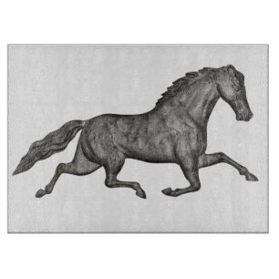 Planche À Découper Verre artistique gris vintage de cheval trottant