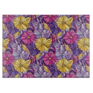 Planche À Découper Verre Cathédrale Abstrait Violet Jaune Rose