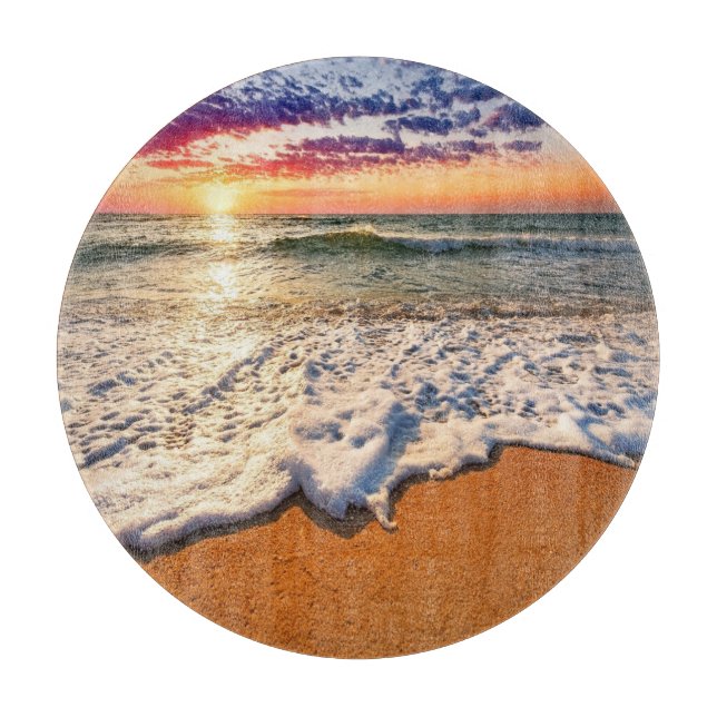 Planche À Découper Verre couché de soleil sur la plage (Devant)