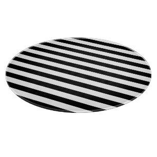 Planche À Découper Verre décoratif rayé noir et blanc élégant
