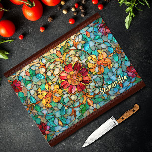 Planche À Découper Verre Floral Coloré Élégant