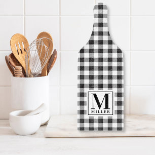 Planche À Découper Verre Monogramme Fermette à carreaux Buffalo Noir