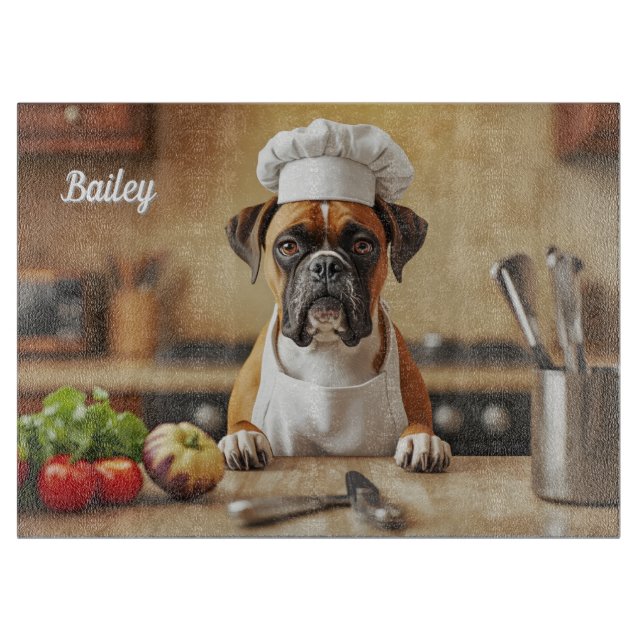 Planche À Découper Verre personnalisé Boxer Mignon (Devant)