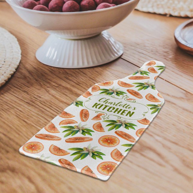 Planche À Découper Verre Personnalisé Orange Aquarelle, Cuisine (Créateur téléchargé)