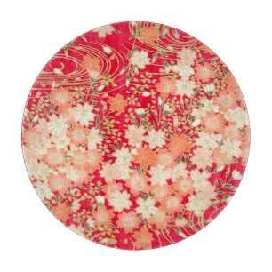Planche À Découper Verre rouge Sakura Floral japonais traditionnel
