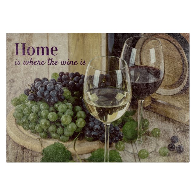 Planche À Découper Verres à vin rouge et blanc rustiques Raisin Tonne (Devant)