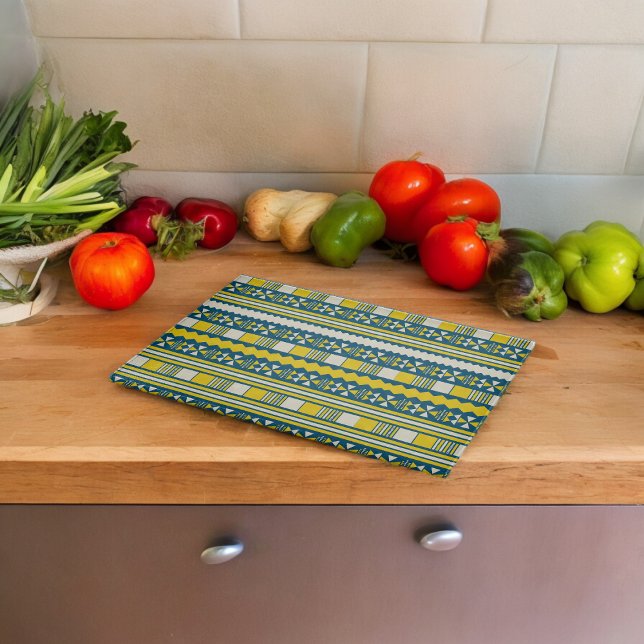 Planche À Découper Vert bleu traditionnel Motif tribal (Chopping Board)