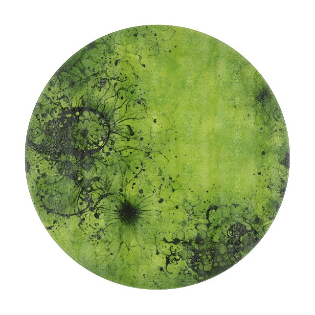 Planche À Découper Vert Citron Grunge avec Accents Noirs (Devant)
