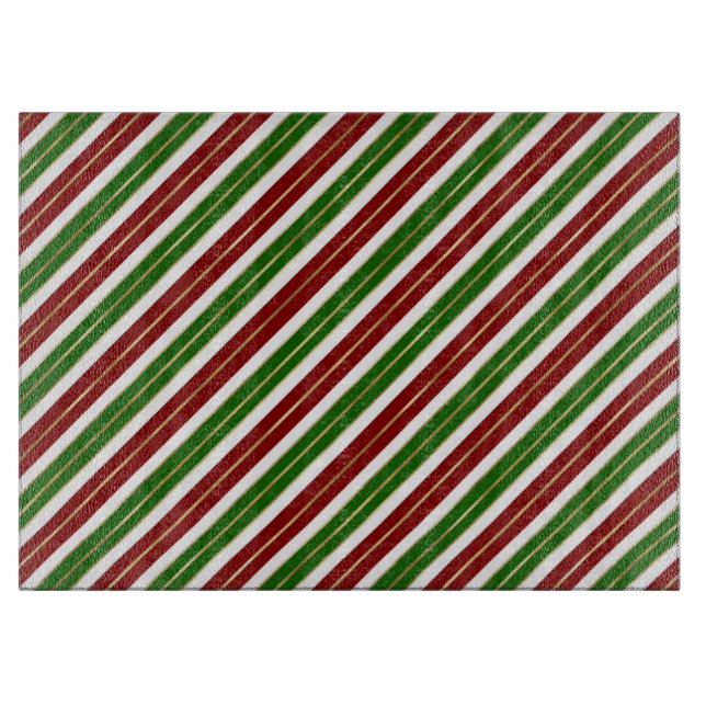 Planche À Découper Vert de Noël, rayures de Noël rouges et dorées en  (Devant)