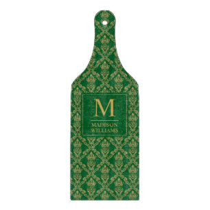 Planche À Découper Vert émeraude et or, motif damassé sans couture