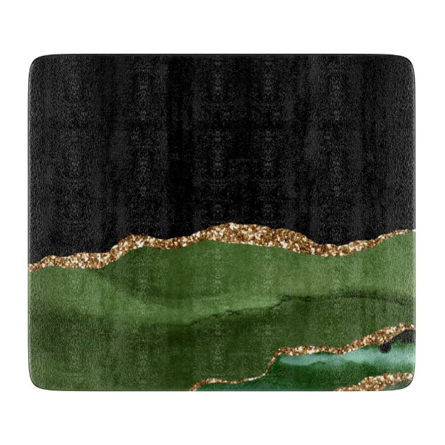Planche À Découper Vert émeraude Faux Agate Marbrée Contemporain (Devant)