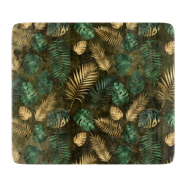 Planche À Découper Vert Jaune Tropical Feuilles De Palmier De Jungle (Devant)