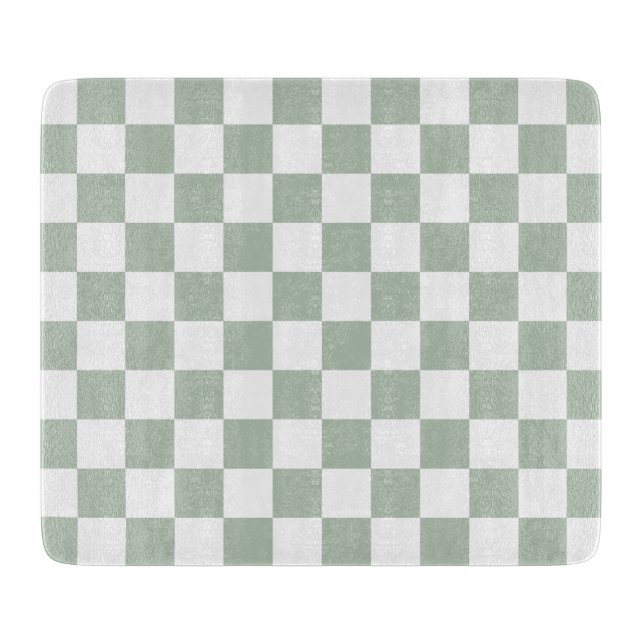 Planche À Découper Vert sauge et blanc à carreaux  (Devant)