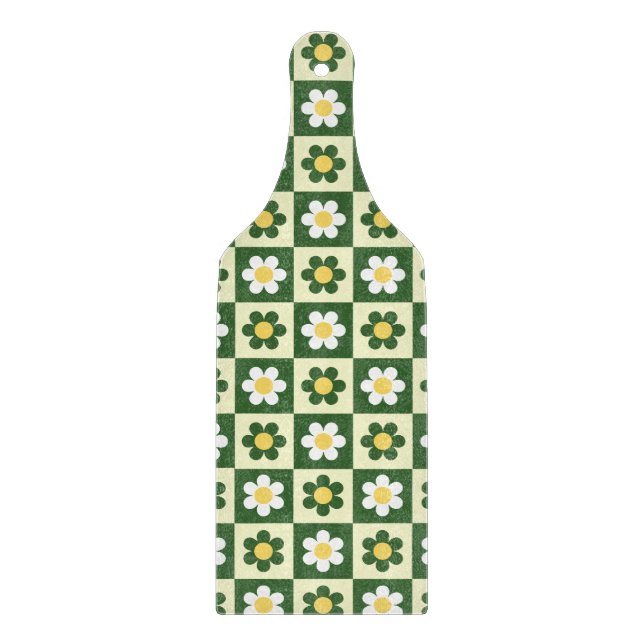 Planche À Découper Vert sauge rétro et damier de marguerite crème  (Devant)