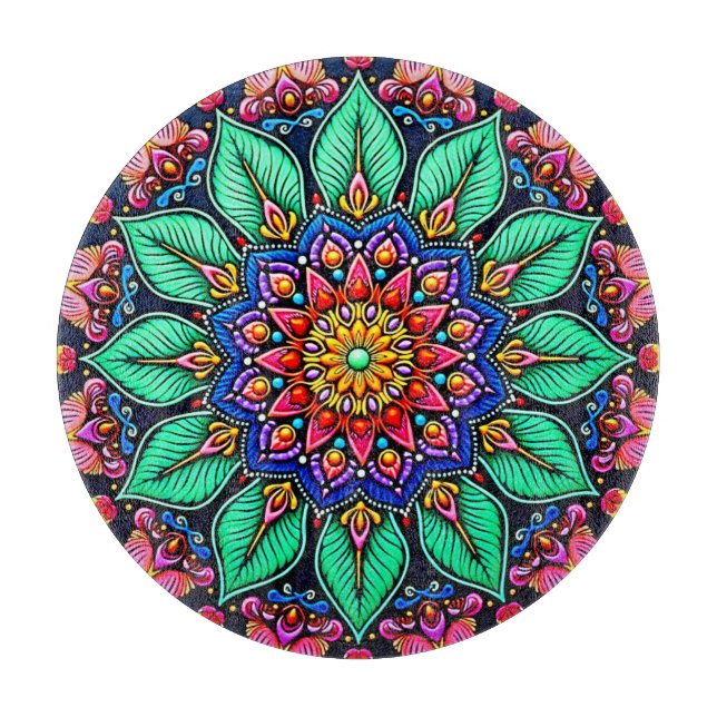Planche À Découper Vibrant Floral Mandala Art (Devant)