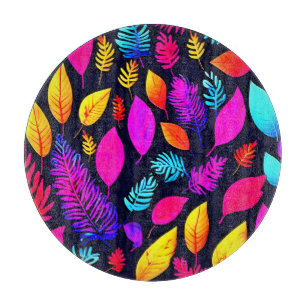 Planche À Découper Vibrant Néon Foliage : Captivant Motif Feuille