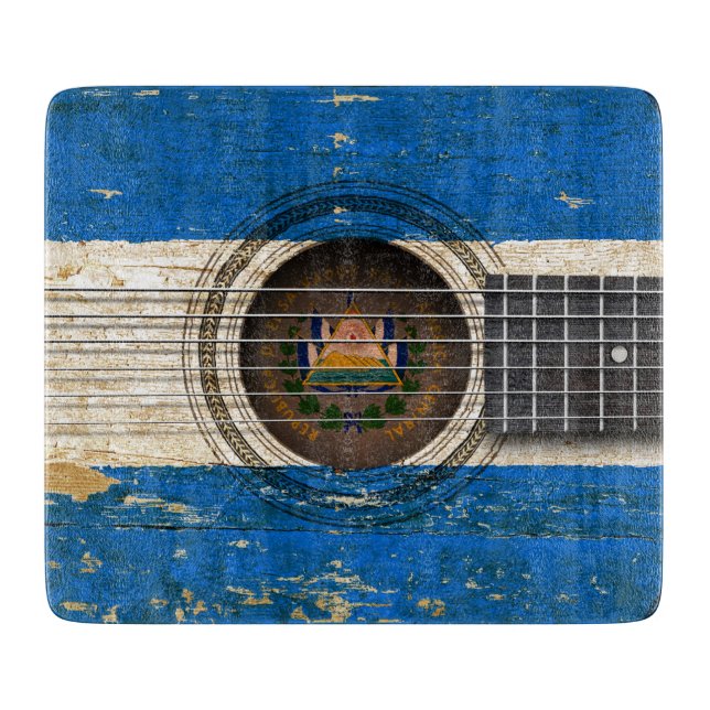 Planche À Découper Vieille guitare acoustique avec le drapeau du (Devant)
