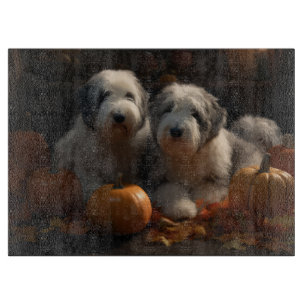Planche À Découper Vieux anglais Sheepdog Chiot Chiot Automne Citroui