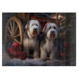 Planche À Découper Vieux chien de berger anglais Chariot neigeux Déco