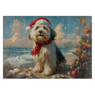Planche À Découper Vieux chien de berger anglais de Noël Plage Vintag