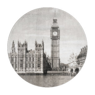 Planche À Découper Vieux Londres, noir et blanc.