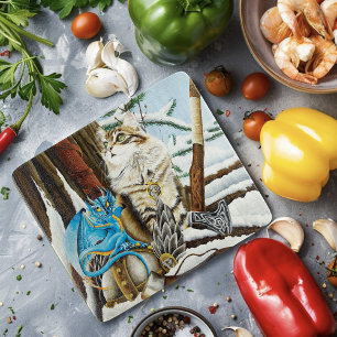 Planche À Découper Viking Cat Blue Dragon