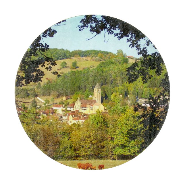 Planche À Découper Village médiéval de Plazac en verre (Devant)