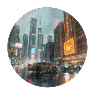 Planche À Découper Ville de gratte-ciel cyberpunk voitures