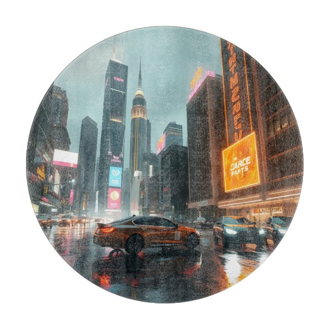 Planche À Découper Ville de gratte-ciel cyberpunk voitures (Devant)