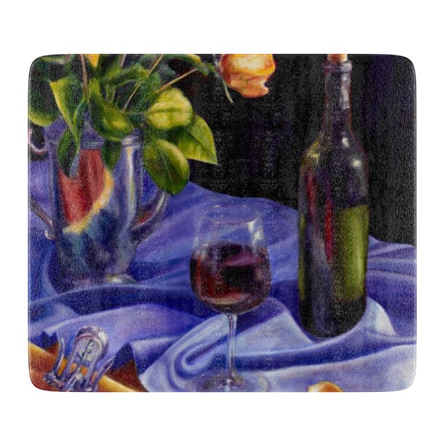Planche À Découper Vin, Fleurs et Élégance (Devant)