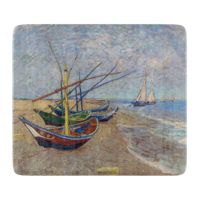 Planche À Découper Vincent van Gogh - Bateaux de pêche sur la plage (Devant)
