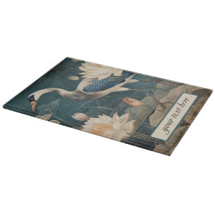 Planche À Découper Vintage grue bleu botanique personnalisable