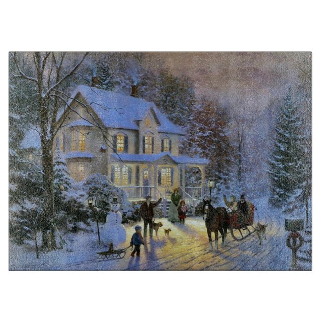 Planche À Découper Vintage hiver Ville Noël (Devant)