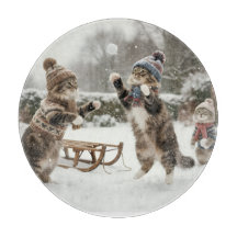 Planche à découper Vintage Kitties Snowball Fight