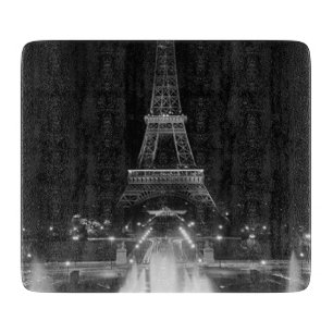 Planche À Découper Vintage Paris Fontains Tour Eiffel nuit
