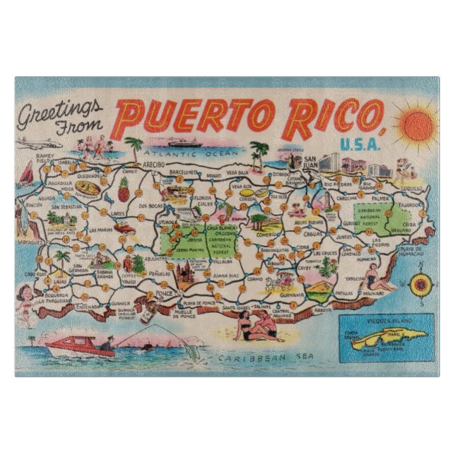 Planche À Découper Vintage Puerto Rico Map (Devant)
