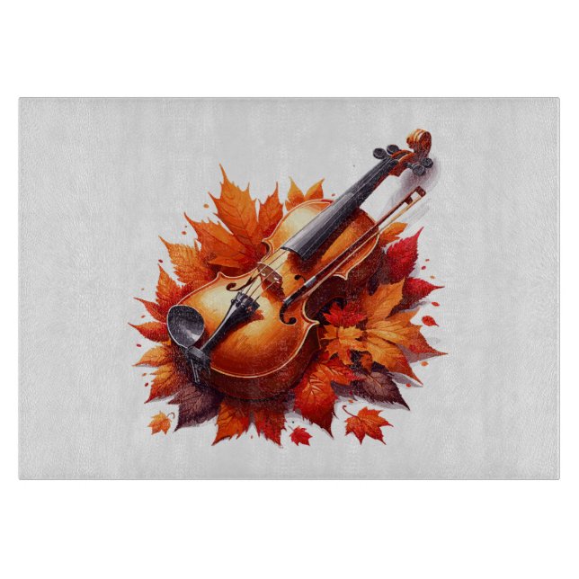 Planche À Découper Violon dans le lit de feuilles (Devant)
