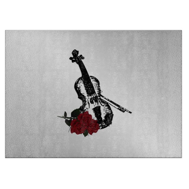 Planche À Découper Violon et Roses Argent (Devant)