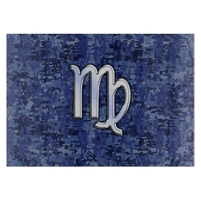 Planche À Découper Virgo Zodiac Silver Sign on Navy Blue Digital Camo (Devant)