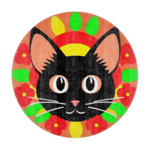 Planche À Découper Visage de Chat Mignon Illustration Vibrante